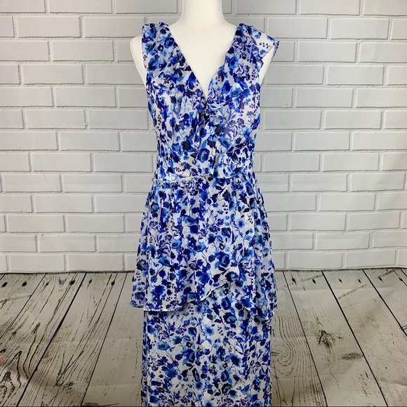 🔥RACHEL RACHEL ROY🔥A-LINE FLORAL PRINT RUFFLED DRESS BLUE & WHITE SIZE 10 NWT - Picture 4 of 7